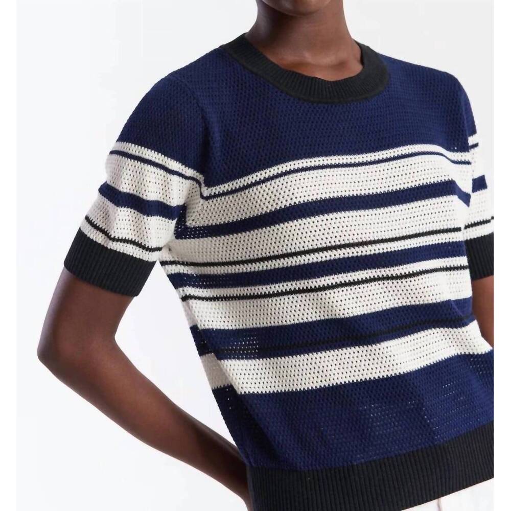 NEW BRODIE CASHMERE texturd stripe tee in navy/ivory black